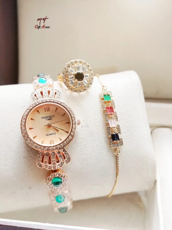 Perfect Time Stone Ladies Jewellery Watch ➕ Bracelet ➕ Ring 💍 ➕ High Quality Gift Box