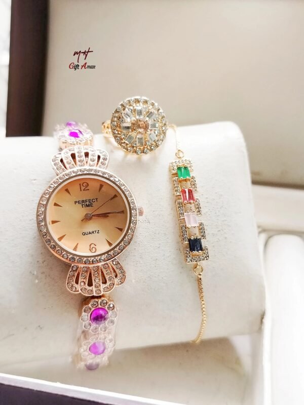 Perfect Time Stone Ladies Jewellery Watch ➕ Bracelet ➕ Ring 💍 ➕ High Quality Gift Box - Image 2