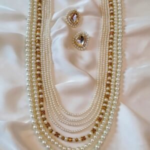Designer Copper Pearl Mala With Uncut Kundun Studs